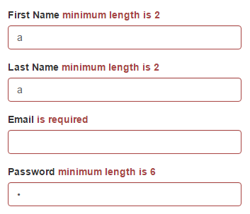 Sign Up page's min length validation messages