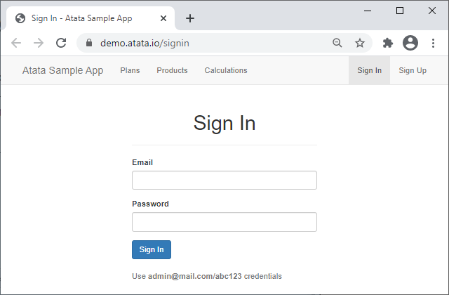 Sign in page