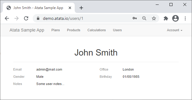 User details page
