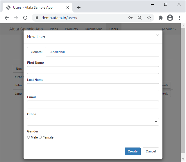 User create/edit window