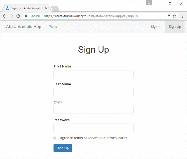 Sign Up page